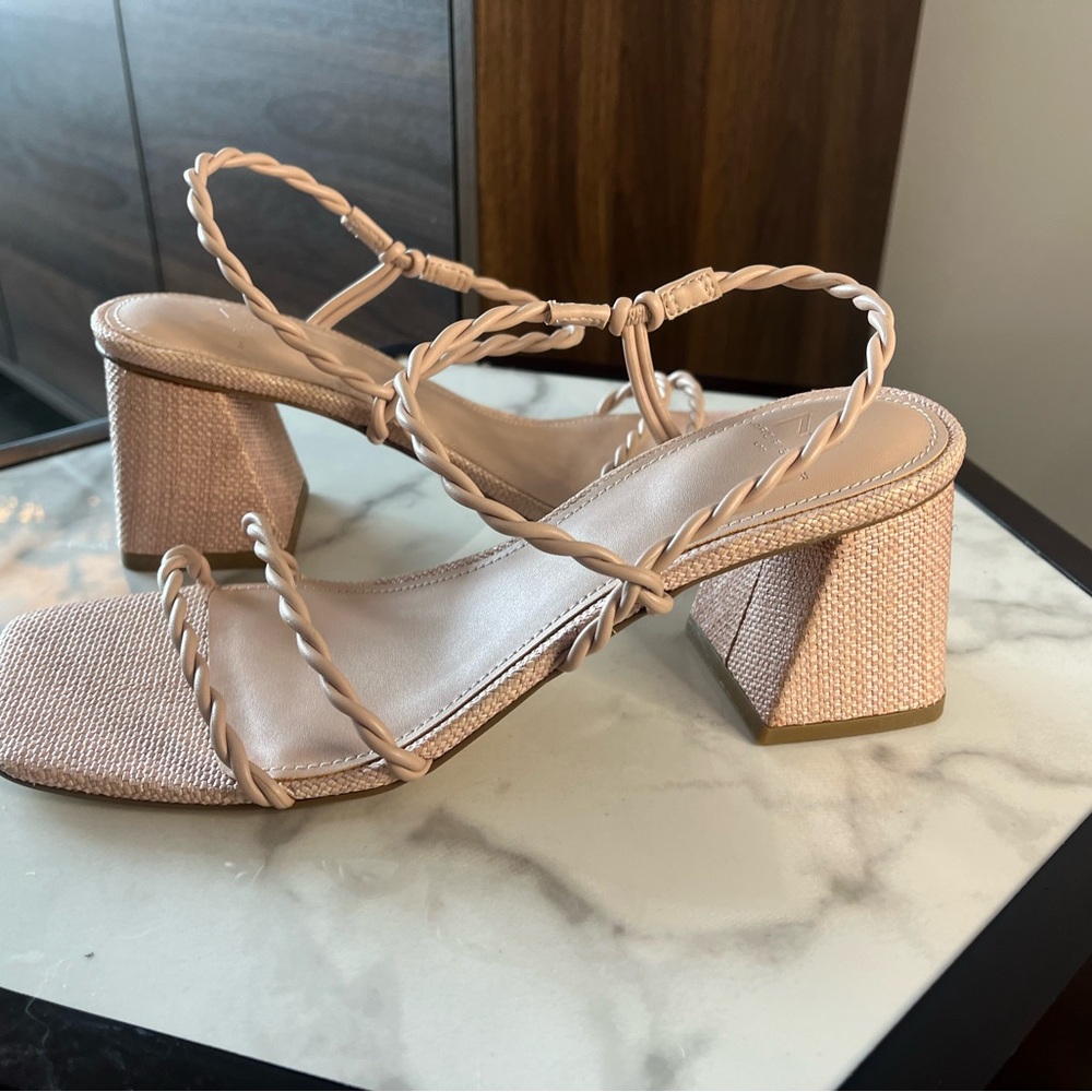 Marc Fisher LTD Braided Heeled Sandals Carys Light Pink Square Toe, Block Heel 7